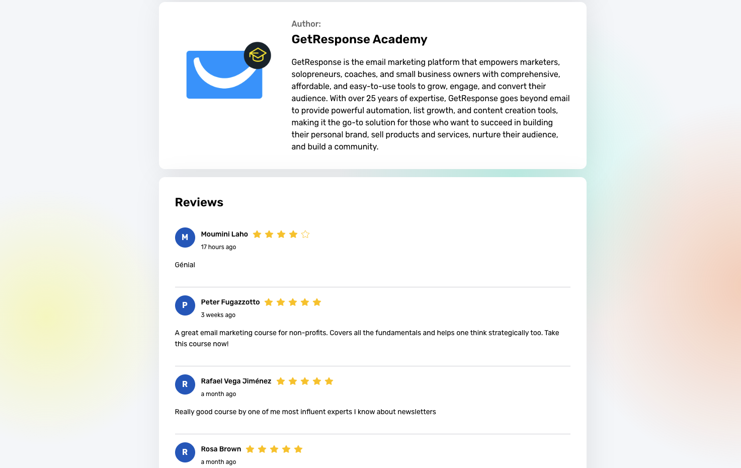 GetResponse course reviews